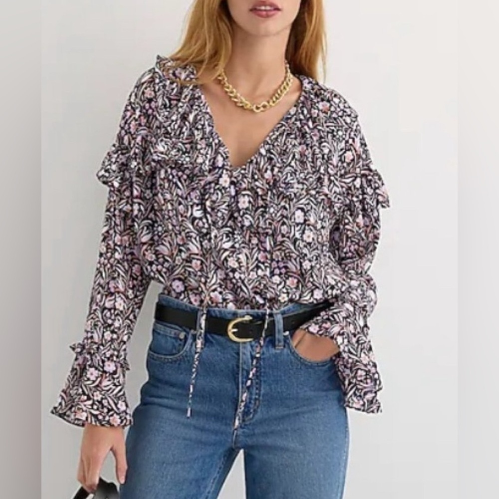 J Crew Ruffle Chiffon Top - Picture 1 of 11